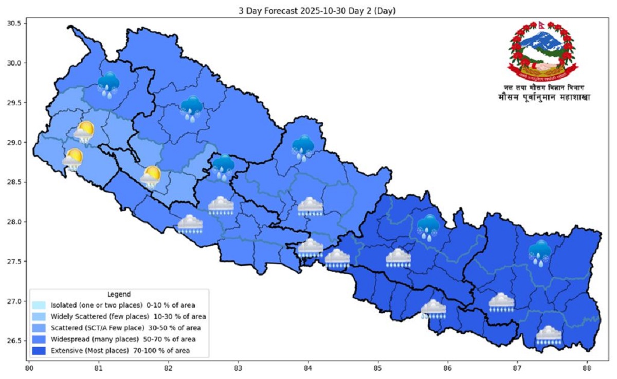 पश्चिमी वायु र ‘मोन्था’ चक्रवातको नेपालमा असर : विभिन्न स्थानमा वर्षा र हिमपातको सम्भावना